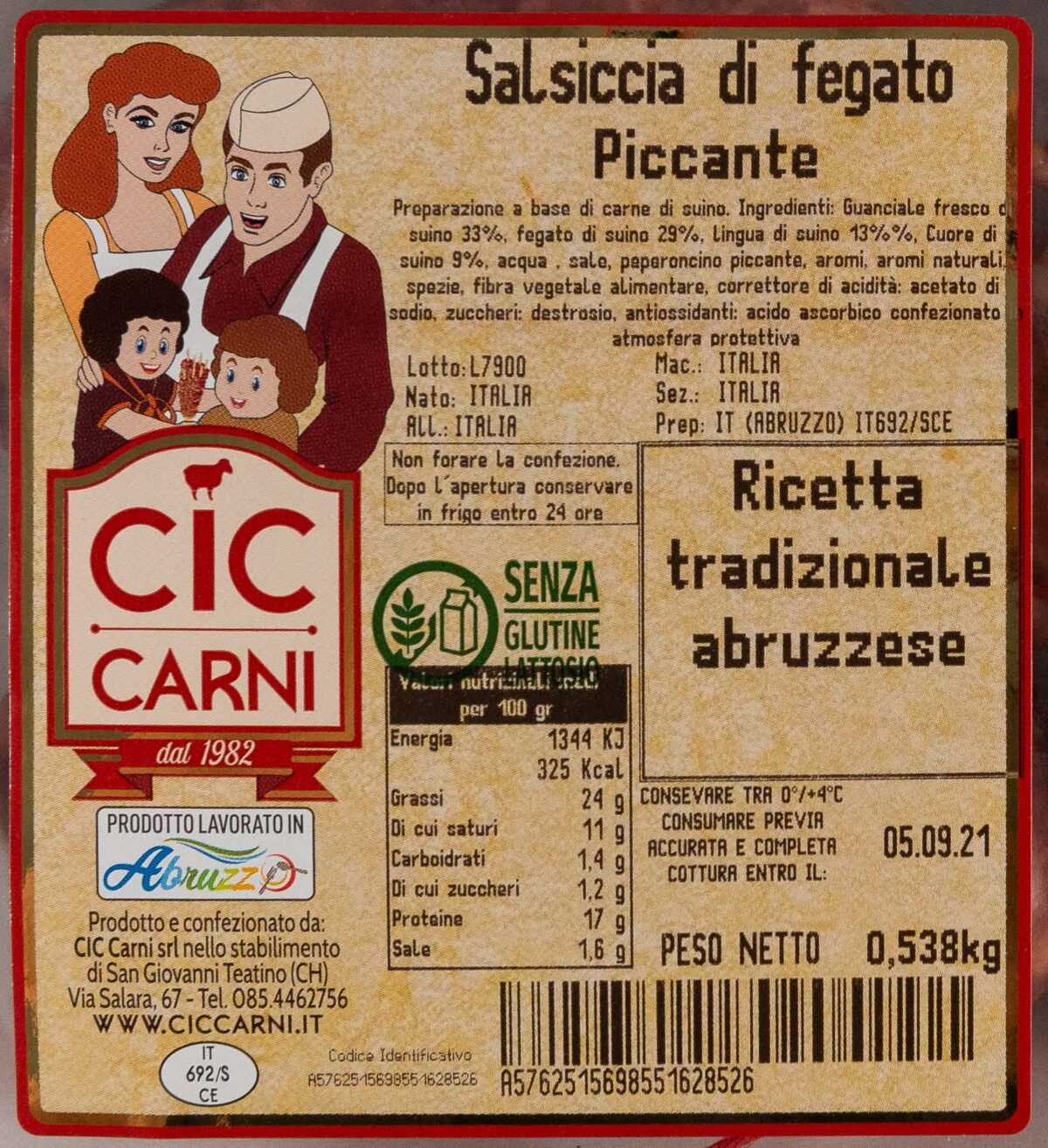 Salsiccia Fegato Piccante  gr etichetta