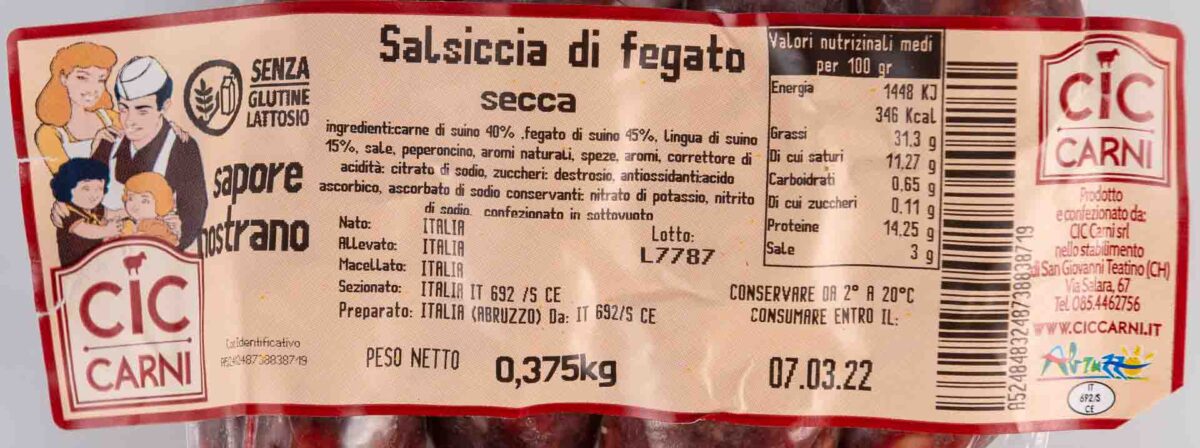 Salsiccia Stagionata di Fegato Suino  gr etichetta